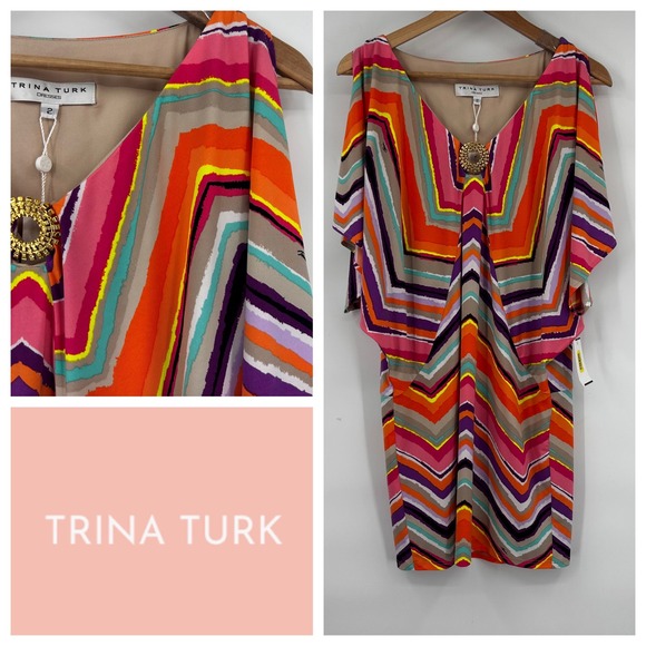 Trina Turk Other - Trina Turk Louvre Swim Tunic Cover Up‎ Geometric  Print V Neck Dolman Sleeve  2